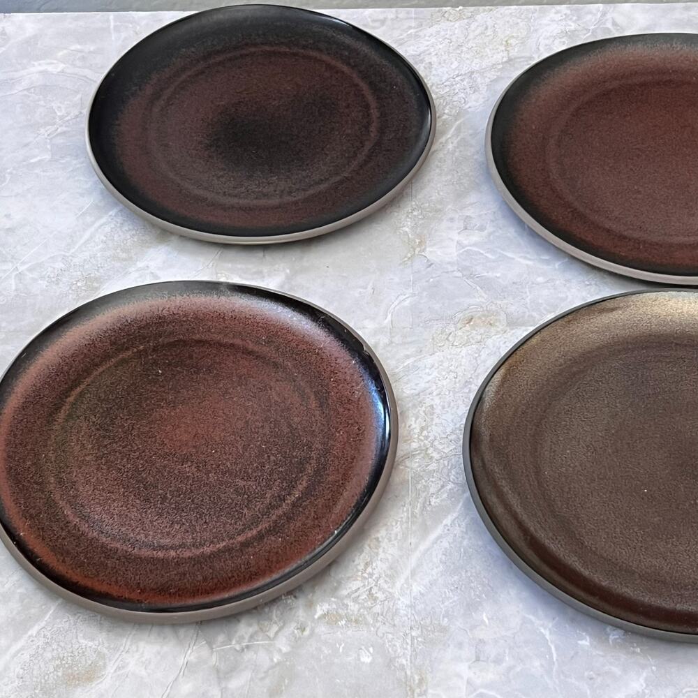 Rosenthal Junto Stoneware Plate Set of 4 8.5" Salad Dessert Rustic Brown Mixed